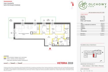 Rzut - Mieszkanie na sprzedaż 3 pokoje o powierzchni 68,54 m² - numer 85 w Olchowy Park VII