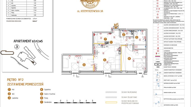 Rzut - Mieszkanie na sprzedaż 3 pokoje o powierzchni 58,48 m² - numer B3.P2.M5 w Faktoria Młyn