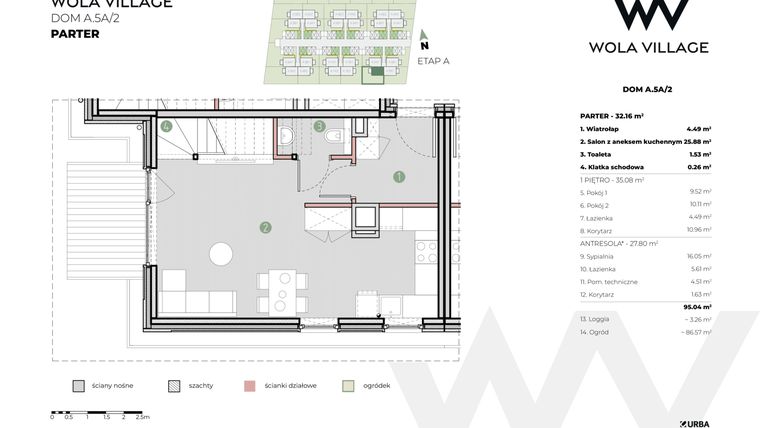 Rzut - Dom na sprzedaż 4 pokoje o powierzchni 95,04 m² - numer A.5A/2 w Wola Village