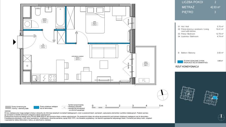 Rzut - Mieszkanie na sprzedaż 2 pokoje o powierzchni 42,6 m² - numer 84 w Nordic Górka Narodowa