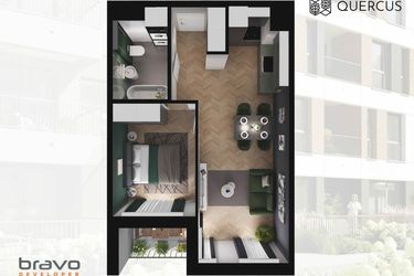 Rzut - Mieszkanie na sprzedaż 2 pokoje o powierzchni 40,66 m² - numer B2.34 w Quercus