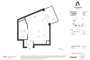 Rzut - Mieszkanie na sprzedaż 1 pokój o powierzchni 28,61 m² - numer L-53 w Osiedle Aurora - bud. L