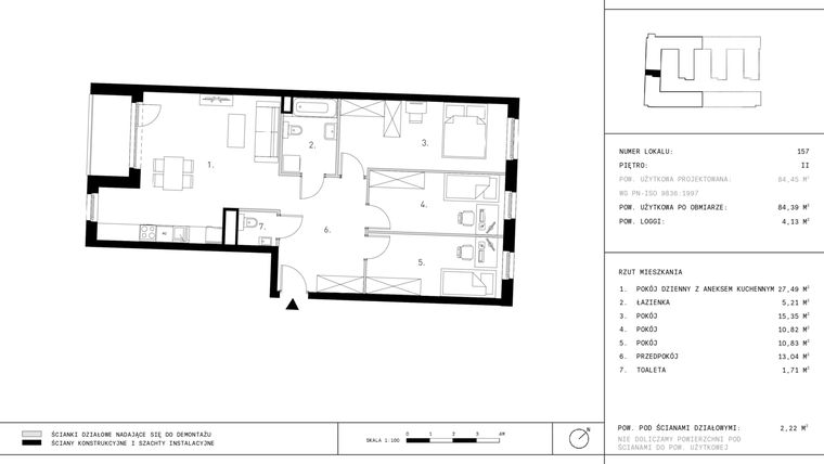 Rzut - Mieszkanie na sprzedaż 4 pokoje o powierzchni 84,39 m² - numer 2.A17-157 w Jurowiecka 22
