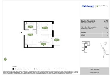 Rzut - Mieszkanie na sprzedaż 2 pokoje o powierzchni 33,52 m² - numer A1 39 w Zakątek Telimeny