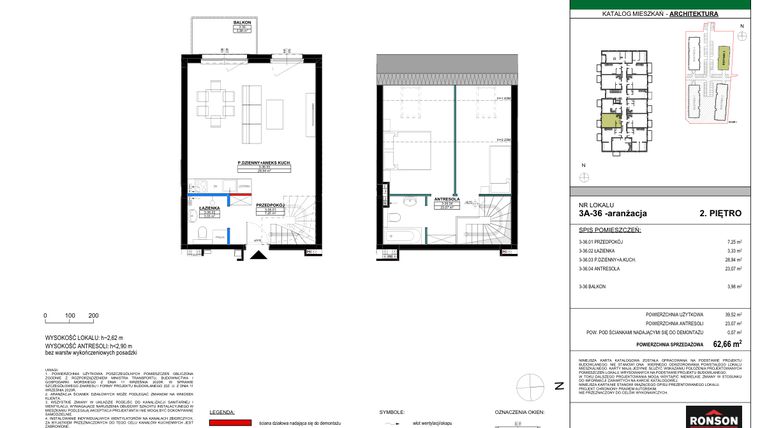 Rzut - Mieszkanie na sprzedaż 3 pokoje o powierzchni 39,36 m² - numer 3A_36 w Nowa Północ etap 2