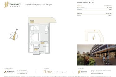 Rzut - Mieszkanie na sprzedaż 1 pokój o powierzchni 28,25 m² - numer H.2.34 w Harmony Resort