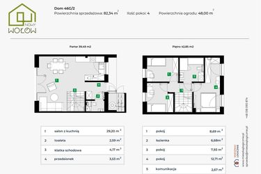 Rzut - Dom na sprzedaż 4 pokoje o powierzchni 73,6 m² - numer 46G/2 w Nowy Wołów etap II