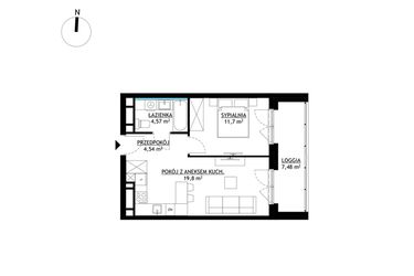 Rzut - Mieszkanie na sprzedaż 2 pokoje o powierzchni 40,61 m² - numer A36 w FUTURO
