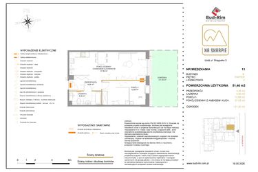 Rzut - Mieszkanie na sprzedaż 2 pokoje o powierzchni 51,46 m² - numer B11 w Na Skarpie bud. B