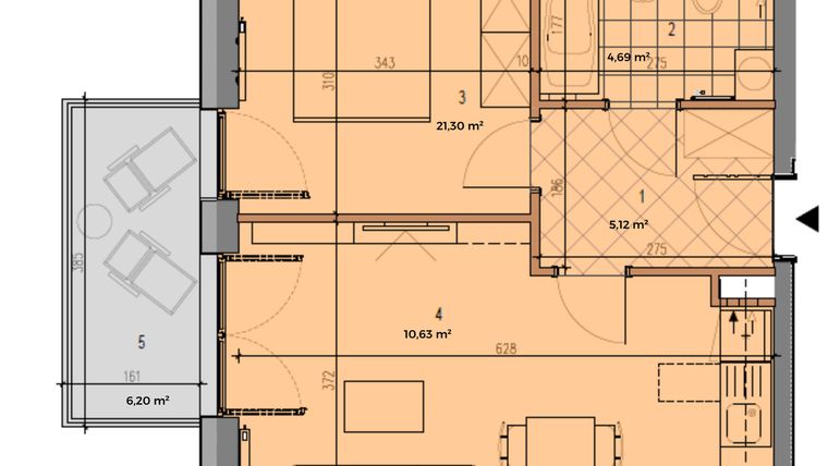 Rzut - Mieszkanie na sprzedaż 2 pokoje o powierzchni 41,74 m² - numer P.1.1.12 w Partynice House II budynek P i R