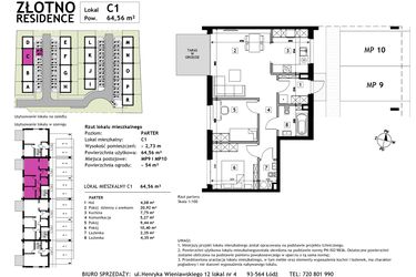 Rzut - Mieszkanie na sprzedaż 3 pokoje o powierzchni 64,56 m² - numer C1 w Złotno Residence