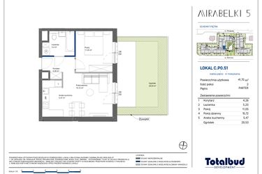 Rzut - Mieszkanie na sprzedaż 2 pokoje o powierzchni 42,03 m² - numer C.P0.51 w Mirabelki 5
