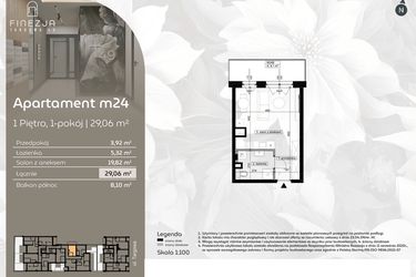 Rzut - Mieszkanie na sprzedaż 1 pokój o powierzchni 29,06 m² - numer M24 w Finezja Targowa 49