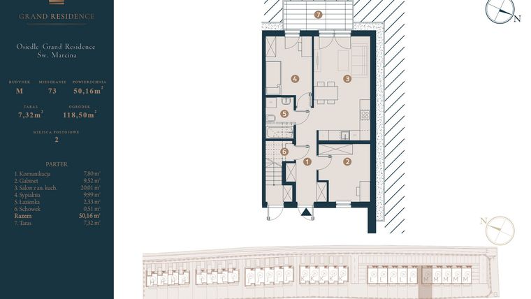 Rzut - Dom na sprzedaż 3 pokoje o powierzchni 50,16 m² - numer M73 w Osiedle Św. Marcina