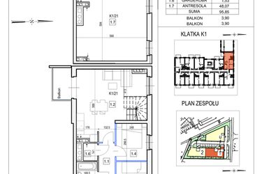 Rzut - Mieszkanie na sprzedaż 3 pokoje o powierzchni 95,76 m² - numer K1/21 w Przystań Królewiecka III