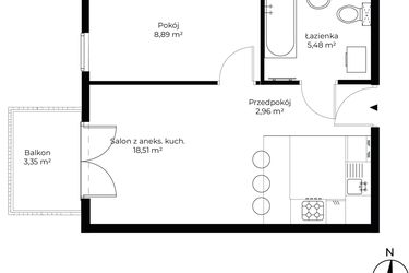 Rzut - Mieszkanie na sprzedaż 2 pokoje o powierzchni 35,84 m² - numer B4.7 w Enklawa Bukowa II