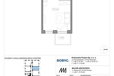 Rzut - Mieszkanie na sprzedaż 1 pokój o powierzchni 28,93 m² - numer KR6/C/6/4 w Apartamenty Krakowska etap VI
