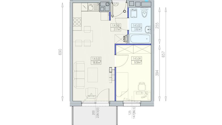 Rzut - Mieszkanie na sprzedaż 2 pokoje o powierzchni 35,63 m² - numer K1 1/4/5/2a w Południk 17 - budynek K1