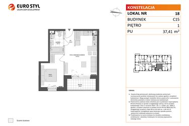 Rzut - Mieszkanie na sprzedaż 2 pokoje o powierzchni 37,41 m² - numer C15.18 w Konstelacja etap VI