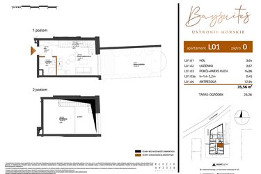 Rzut - Mieszkanie na sprzedaż 2 pokoje o powierzchni 35,56 m² - numer AP.0.1 w Baysuites