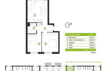 Rzut - Mieszkanie na sprzedaż 3 pokoje o powierzchni 63,17 m² - numer 1K4 M1 w Osiedle Krzeptów przy lesie