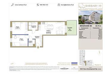 Rzut - Mieszkanie na sprzedaż 3 pokoje o powierzchni 63,74 m² - numer M4 w Barbary 19