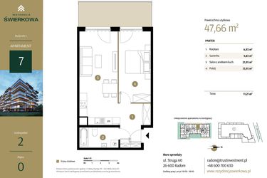 Rzut - Mieszkanie na sprzedaż 2 pokoje o powierzchni 47,66 m² - numer M.7 w Rezydencja Świerkowa - etap II