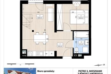 Rzut - Mieszkanie na sprzedaż 2 pokoje o powierzchni 51,06 m² - numer B4/3/33 w Montano bud. B4