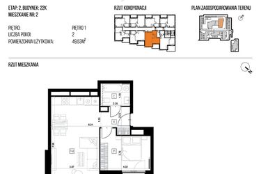 Rzut - Mieszkanie na sprzedaż 2 pokoje o powierzchni 49,53 m² - numer 22K/02 w NATURAMA II