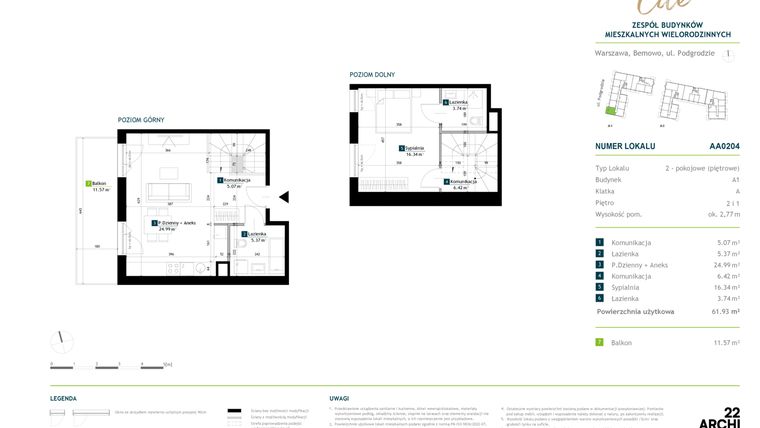 Rzut - Mieszkanie na sprzedaż 2 pokoje o powierzchni 61,93 m² - numer AA0204 w Viva Cité 2