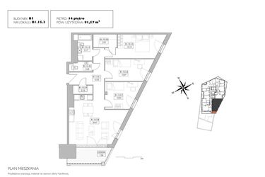 Rzut - Mieszkanie na sprzedaż 4 pokoje o powierzchni 90,82 m² - numer B1.15.3 w Alvarium 2.0