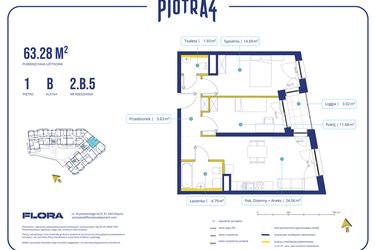 Rzut - Mieszkanie na sprzedaż 3 pokoje o powierzchni 63,28 m² - numer 2.B.5 w Piotra 4