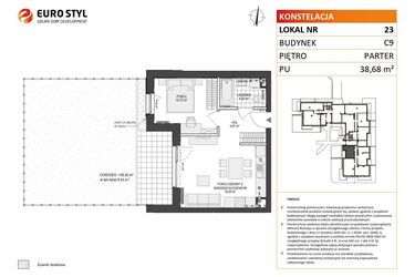 Rzut - Mieszkanie na sprzedaż 2 pokoje o powierzchni 38,68 m² - numer C9.23 w Konstelacja etap V