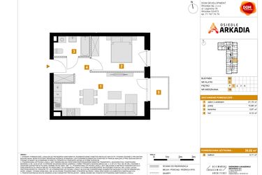 Rzut - Mieszkanie na sprzedaż 2 pokoje o powierzchni 39,92 m² - numer 18 w Osiedle Arkadia