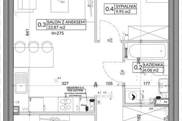 Rzut - Mieszkanie na sprzedaż 3 pokoje o powierzchni 57,39 m² - numer 5A w Osiedle Młodych