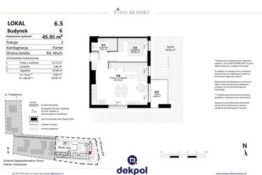 Rzut - Mieszkanie na sprzedaż 2 pokoje o powierzchni 45,98 m² - numer 6.05 w Pino Resort