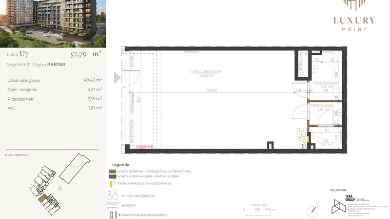 Rzut - Lokal użytkowy na sprzedaż 1 pokój o powierzchni 57,79 m² - numer LU7 w LUXURY POINT