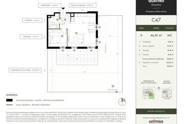 Rzut - Mieszkanie na sprzedaż 2 pokoje o powierzchni 46,81 m² - numer C47 w Quattro Ursynów