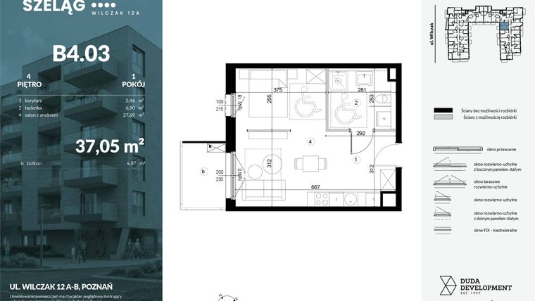 Rzut - Mieszkanie na sprzedaż 1 pokój o powierzchni 37,05 m² - numer B4.03 w Dobry Szeląg