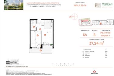 Rzut - Mieszkanie na sprzedaż 2 pokoje o powierzchni 37,24 m² - numer 12.64 w Osiedle Nowe Horyzonty etap III