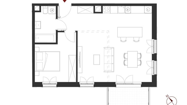 Rzut - Mieszkanie na sprzedaż 2 pokoje o powierzchni 55,53 m² - numer A.1.6 w Apartamenty Symfonia