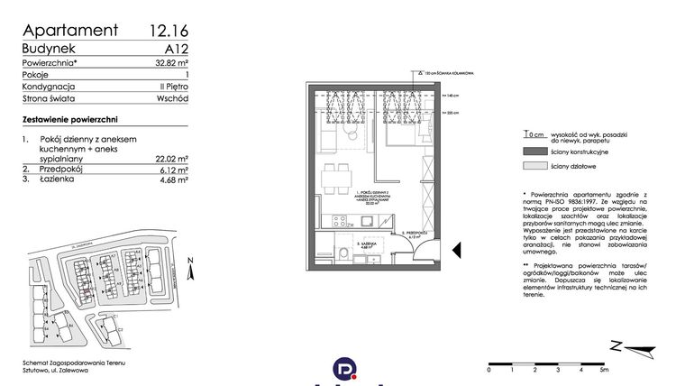 Rzut - Mieszkanie na sprzedaż 1 pokój o powierzchni 32,82 m² - numer 12.16 w Trimare