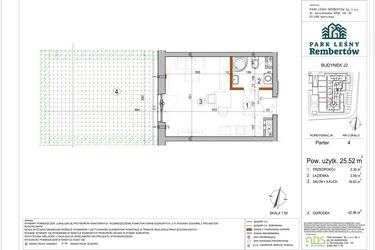 Rzut - Mieszkanie na sprzedaż 1 pokój o powierzchni 25,52 m² - numer J2-4 w Park Leśny Rembertów etap VIII