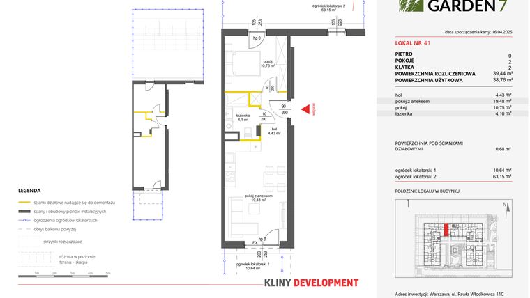 Rzut - Mieszkanie na sprzedaż 2 pokoje o powierzchni 38,76 m² - numer 41 w Nova Viva Garden 7