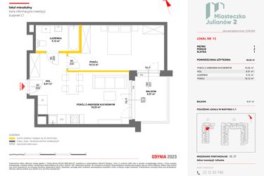 Rzut - Mieszkanie na sprzedaż 2 pokoje o powierzchni 48,52 m² - numer 13 w Miasteczko Julianów etap 2