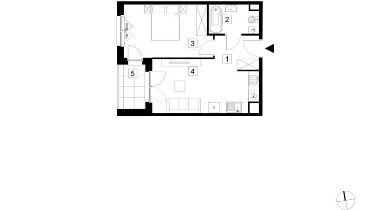 Rzut - Mieszkanie na sprzedaż 2 pokoje o powierzchni 39,69 m² - numer A1-3-22 w Hipoteczna Park