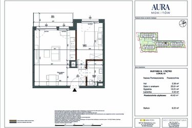 Rzut - Mieszkanie na sprzedaż 2 pokoje o powierzchni 45,62 m² - numer 61 w Aura Mokotów II