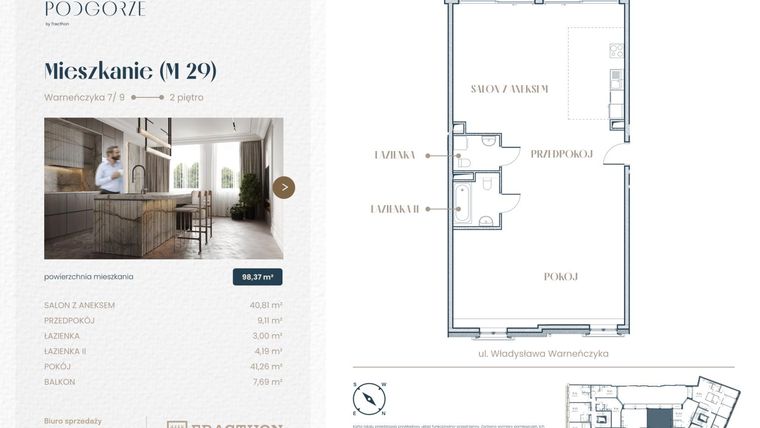 Rzut - Mieszkanie na sprzedaż 1 pokój o powierzchni 98,37 m² - numer M.29 w Stare Podgórze