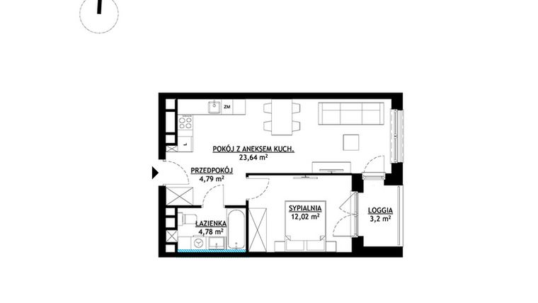 Rzut - Mieszkanie na sprzedaż 2 pokoje o powierzchni 45,23 m² - numer A9 w FUTURO