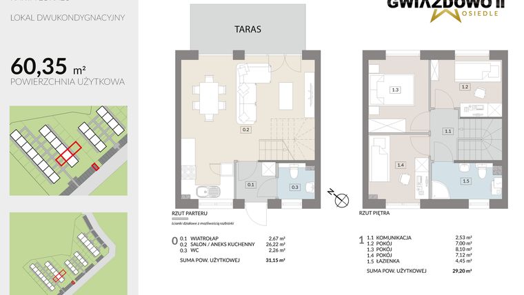 Rzut - Dom na sprzedaż 4 pokoje o powierzchni 60,35 m² - numer N11.1 w Gwiazdowo II